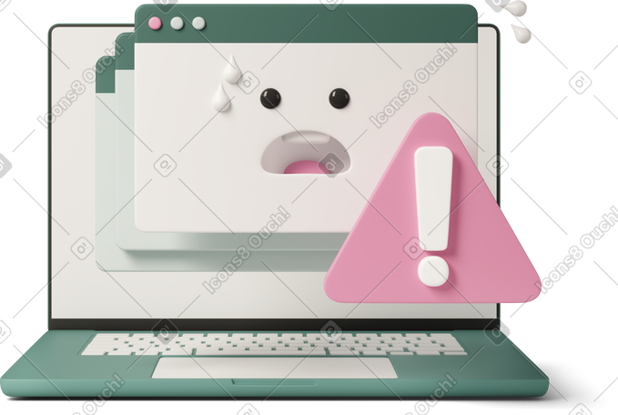 3D laptop with system error sign PNG, SVG