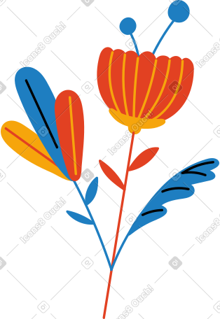 有叶子的红色花 PNG, SVG