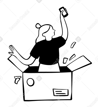Woman unboxing a new smartphone PNG, SVG