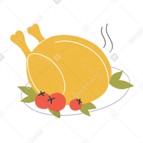 Baked turkey with tomato and salad Illustration in PNG, SVG