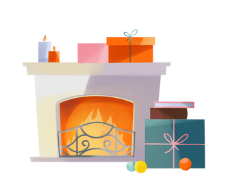Fireplace with gift boxes PNG, SVG