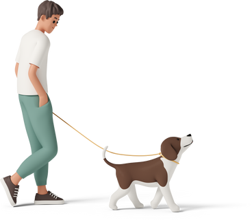 young man walking dog on leash PNG, SVG