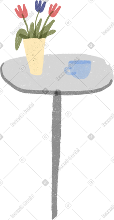 gray table with flowers and a cup PNG, SVG