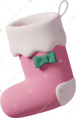 3D Pink Christmas stocking with ribbon Illustration in PNG, SVG