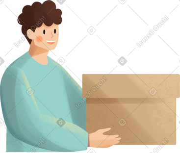 Young delivery man with cardboard box PNG, SVG