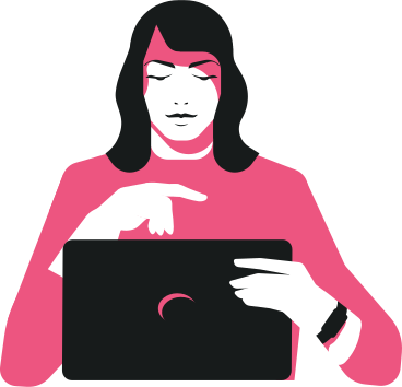 Женщина сидит за ноутбуком в PNG, SVG