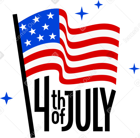 Illustration lettering 4th of july with the american flag and stars aux formats PNG, SVG