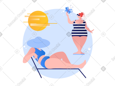 两名妇女在海滩上晒日光浴 PNG, SVG