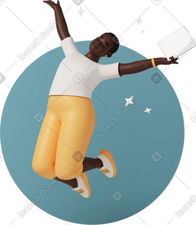 3D happy young woman jumping PNG, SVG