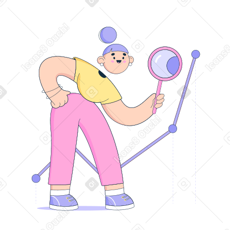 Woman examines the graph with magnifier PNG, SVG