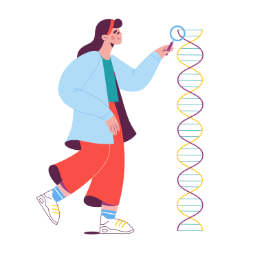 Woman scientist studying dna helix molecule PNG, SVG