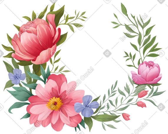 不同的春花编织成半圆形花圈 PNG, SVG