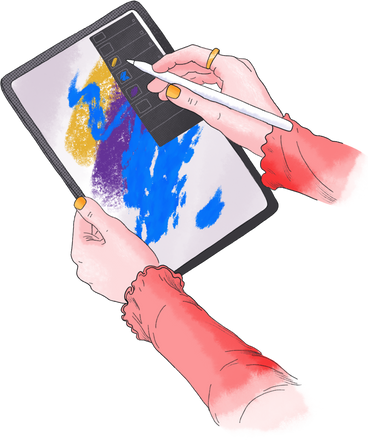 Two hands drawing on an ipad PNG, SVG