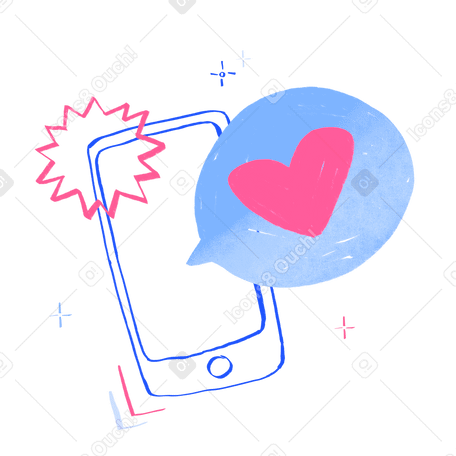Mobile phone with heart in a speech bubble PNG, SVG