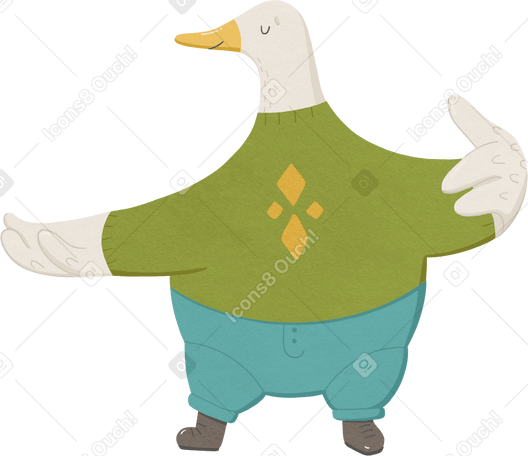 Oie dans un pull vert et un pantalon turquoise PNG, SVG