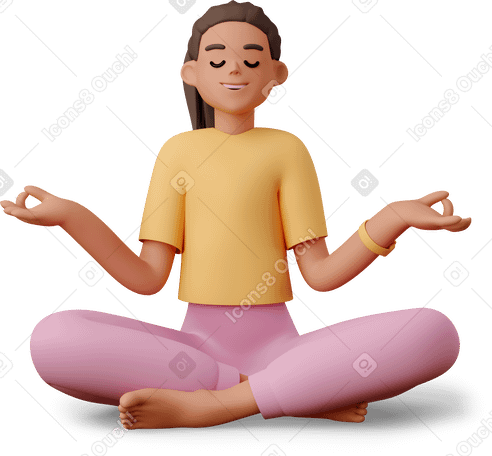 3D young woman meditating PNG, SVG