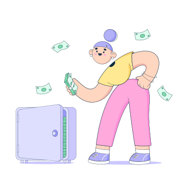 Woman puts her money into a safe PNG, SVG