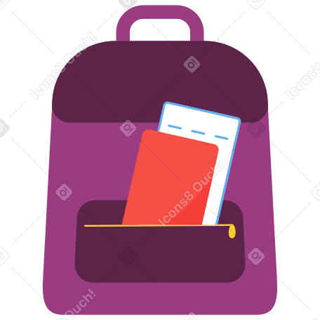 带护照和机票的旅行背包动态插图，格式有GIF、Lottie (JSON)、AE