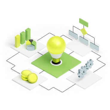 Idea for business success and project management animated illustration in GIF, Lottie (JSON), AE