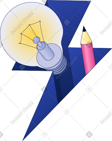 Light bulb and a pencil in a lightning shape PNG, SVG