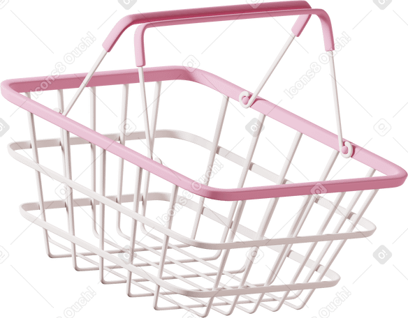 3D Three quarter view of metallic shopping basket  Illustration in PNG, SVG