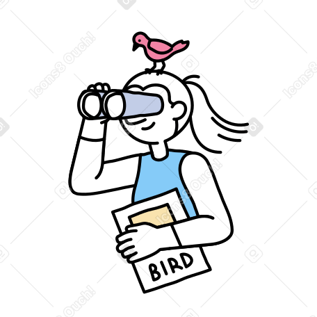 새를 관찰하는 젊은 여자 PNG, SVG