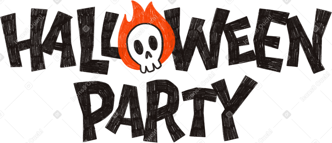 halloween party lettering texture text with the skull in the flame PNG, SVG