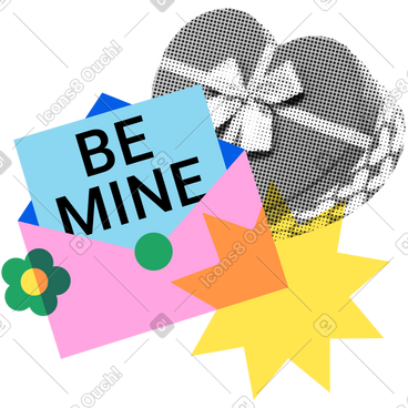 Be mine note in envelope and heart shaped box PNG, SVG