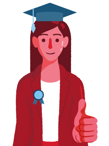 Женщина-выпускница с медалью и доской, показывающей большой палец вверх в PNG, SVG
