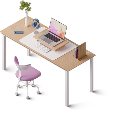 isometric view of desk with laptop PNG, SVG