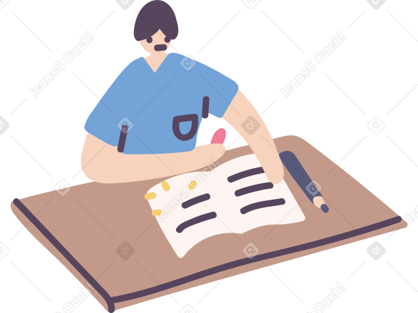 Man at the desk erasing his writing from notebook PNG, SVG