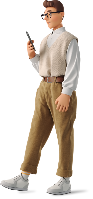 man in formalwear walking with phone PNG, SVG