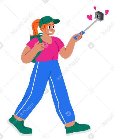 Woman walking and filming a vlog or streaming PNG, SVG