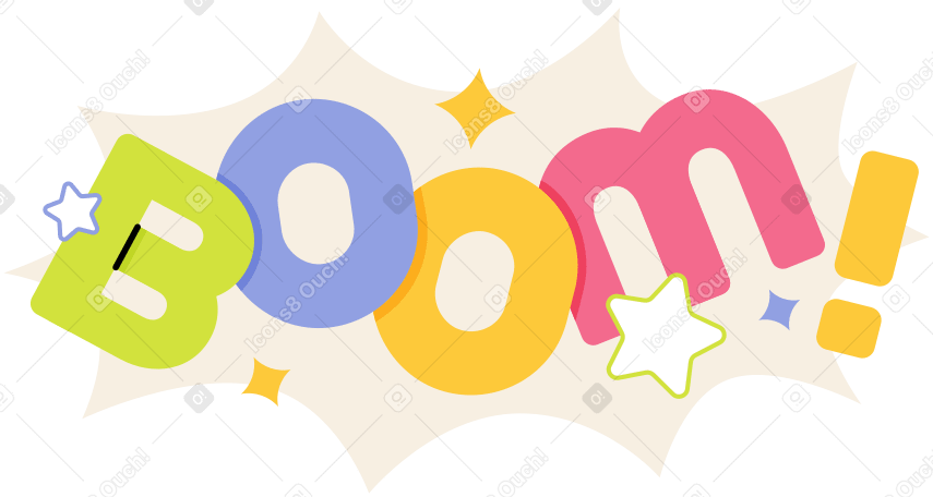 Надпись бум! со звездами и текстом декоративных элементов в PNG, SVG