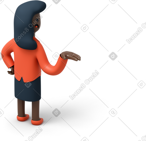 3D 黑人女商人举起手向右看的后视图 PNG, SVG