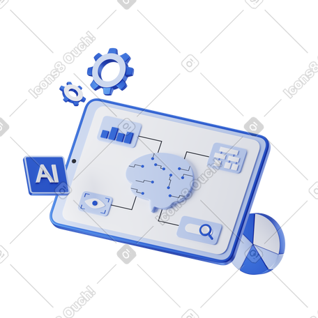 3D artificial intelligence on tablet screen animated illustration in GIF, Lottie (JSON), AE