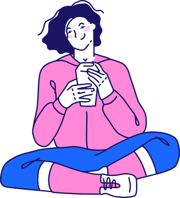 Woman sitting with a glass of coffee PNG, SVG