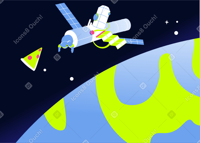 background rocket with pizza Illustration in PNG, SVG