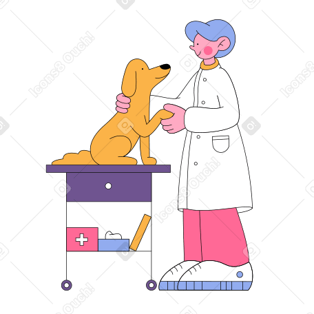 Veterinarian examining a dog Illustration in PNG, SVG