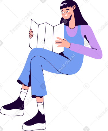 sitting girl with a map in her hands PNG, SVG