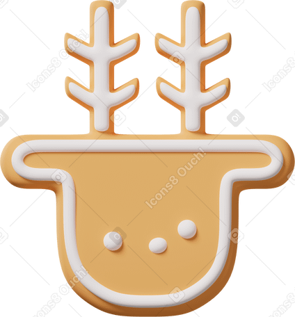 3D christmas deer cookie with white icing outline Illustration in PNG, SVG