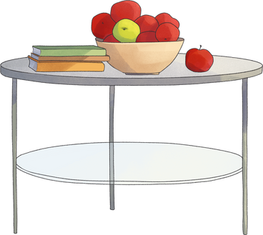 Tisch mit äpfeln und büchern PNG, SVG