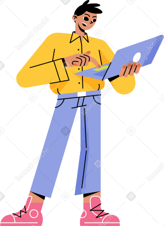 boy with open laptop Illustration in PNG, SVG