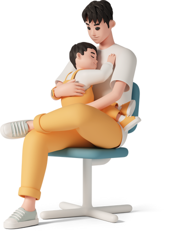 father hugging his baby while sitting on chair PNG, SVG