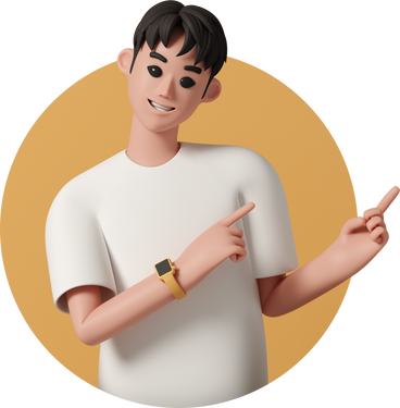 young smiling man points with fingers to right side PNG, SVG