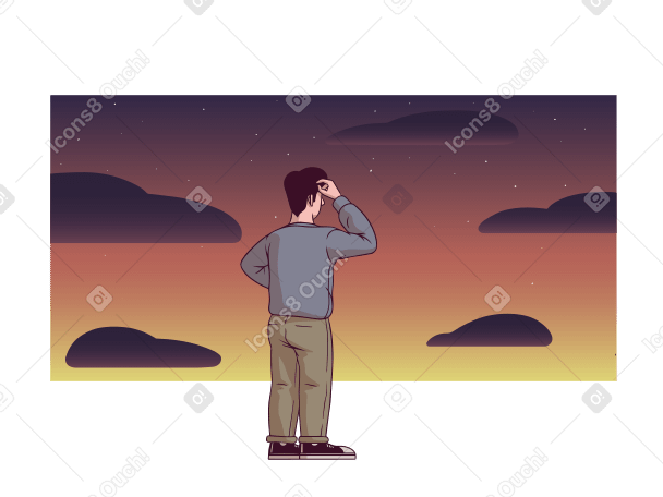 Pensive man looking at the sunset PNG, SVG