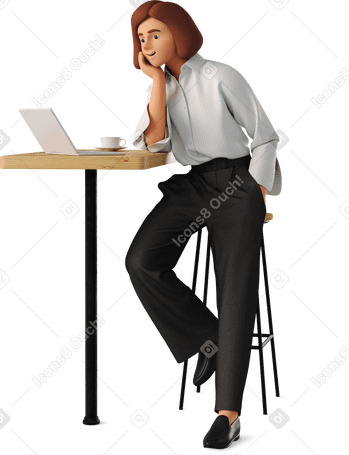 3D young woman working at the table в PNG, SVG