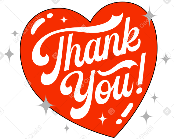 Lettering Thank You! in heart with stars PNG, SVG