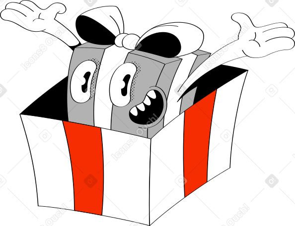 gift inside a box with red stripes Illustration in PNG, SVG