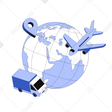 Анимированная иллюстрация Логистика международных перевозок и доставки в GIF, Lottie (JSON), AE